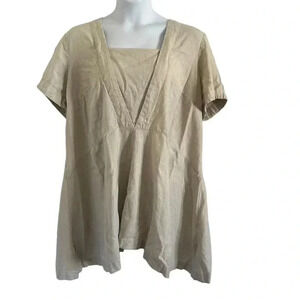 Ellos Tunic Women’s 1X 22/24 beige Linen Blend Hanky Hem